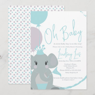 Pastell Elefant Babyflicka Skrift Baby Shower Inbjudningar