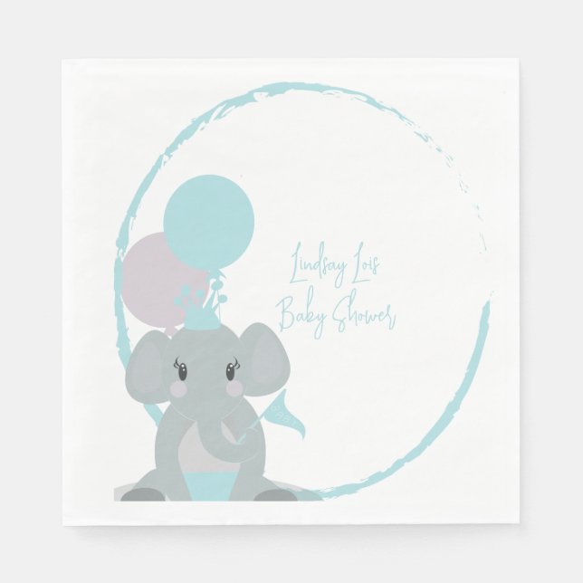 Pastell Elefant Babyflicka Skript Baby Shower    Pappersservett (Framsidan)