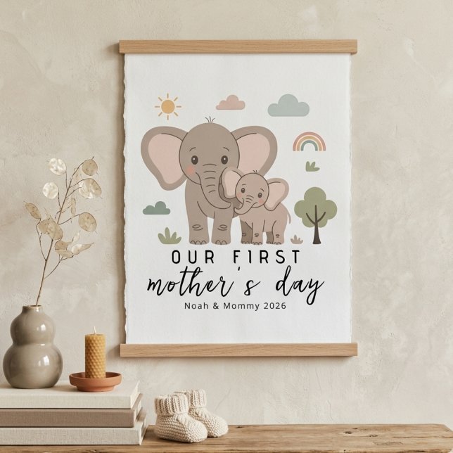 Pastell Elefant Mamma Baby Första Mors Dag Konst Poster (Skapare uppladdad)