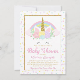 Pastell Enhörningsansikte Regnbåge Baby Shower Inb Inbjudningar
