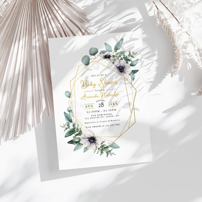Pastell Eukalyptus Anemon Geometrisk Bebis Shower Inbjudningar (Pastel Eucalyptus Anemone Geometric Baby Shower Invitation)