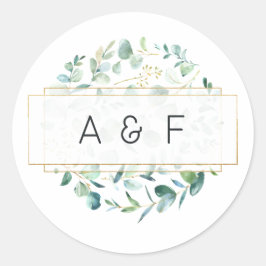 Pastell Eukalyptus Geometrisk Bröllopsmonogram Runt Klistermärke