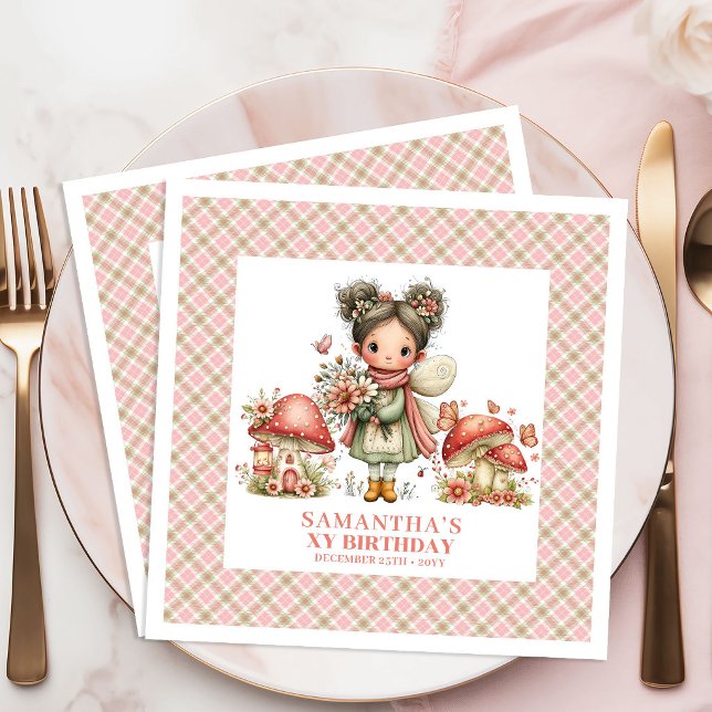 Pastell Fågel Magisk Trädgård Födelsedagsfest Serv Pappersservett (Pastel Fairy Magical Garden Birthday Party Napkins)