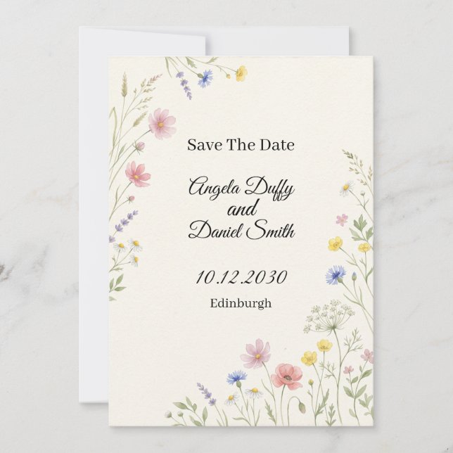 Pastell Färg Blomster Save the Date-kort Spara Datumet (Framsida)