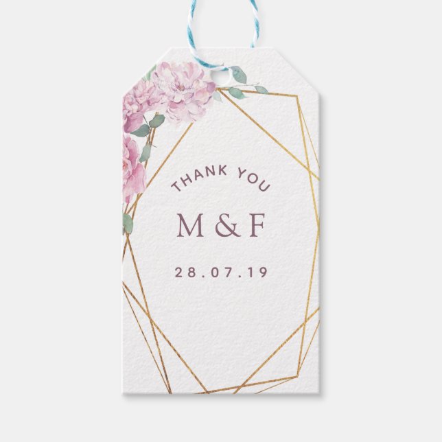 Pastell Färg Geometriska Peonies Blommig Bröllop Presentetikett (Framsidan)