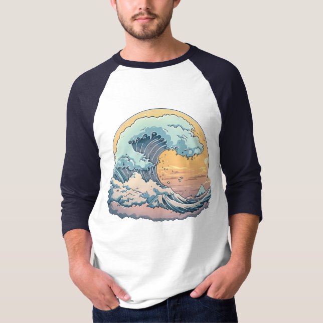 Pastell Färg Havsvåg Grafisk T-Shirt (Framsida)