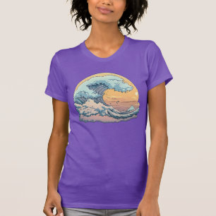 Pastell Färg Havsvåg Grafisk T-Shirt
