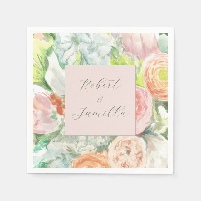 Pastell Färg Vattenfärg Blommig Pappersservett (Framsidan)