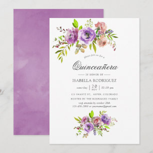 Pastell Färg Vattenfärg Blommig Quinceañera Inbjudningar