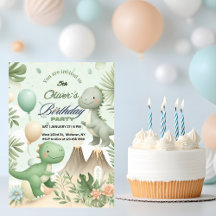 Pastell Färg Vattenfärg Dino Party Födelsedag
