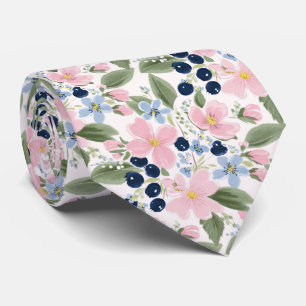 Pastell Färg Wildflower & Blåbärs Blommönster Slips