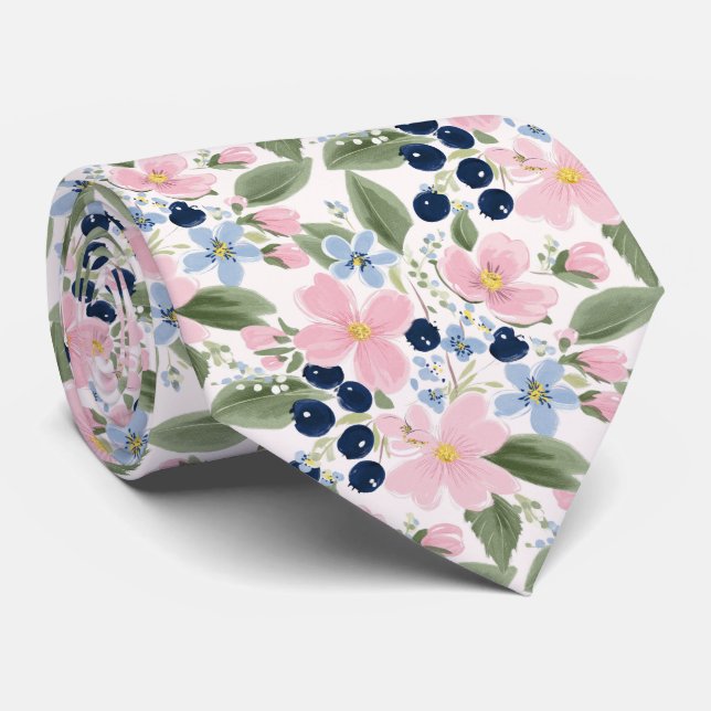 Pastell Färg Wildflower & Blåbärs Blommönster  Slips (Rullad)