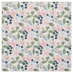 Pastell Färg Wildflower & Blåbärs Blommönster Tyg