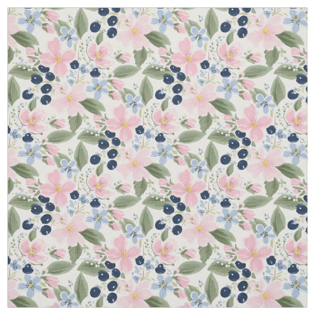 Pastell Färg Wildflower & Blåbärs Blommönster  Tyg (Provkarta)