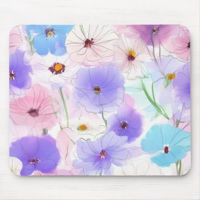 Pastell Färgad Blommande Blommig Musmatta (Framsidan)