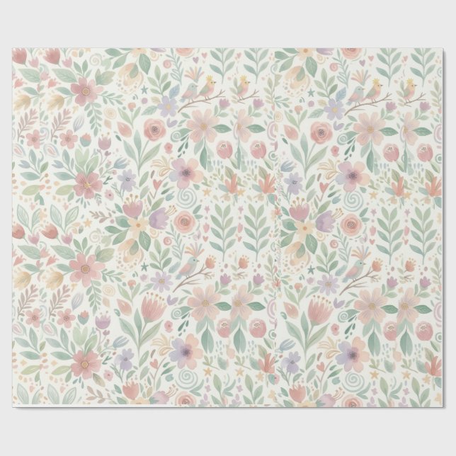 Pastell Färgad Blommig Inpackningspapper Presentpapper (Platt)