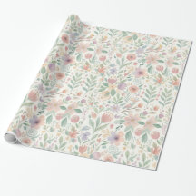 Pastell Färgad Blommig Inpackningspapper