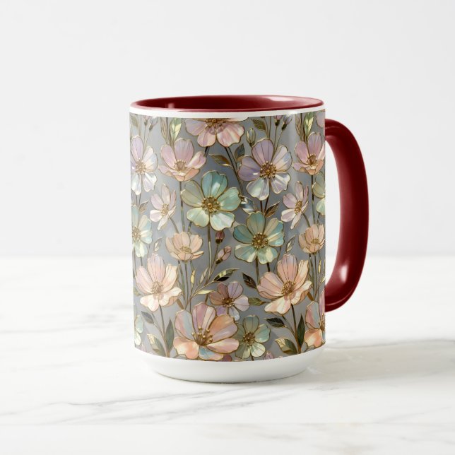 Pastell Färgad Blommig Mugg Elegant Botanisk Kaffe (Framsida höger)