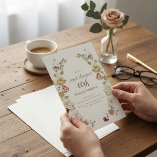 Pastell Färgad Blomsterkrans Vintage 60-årsdag  Inbjudningar