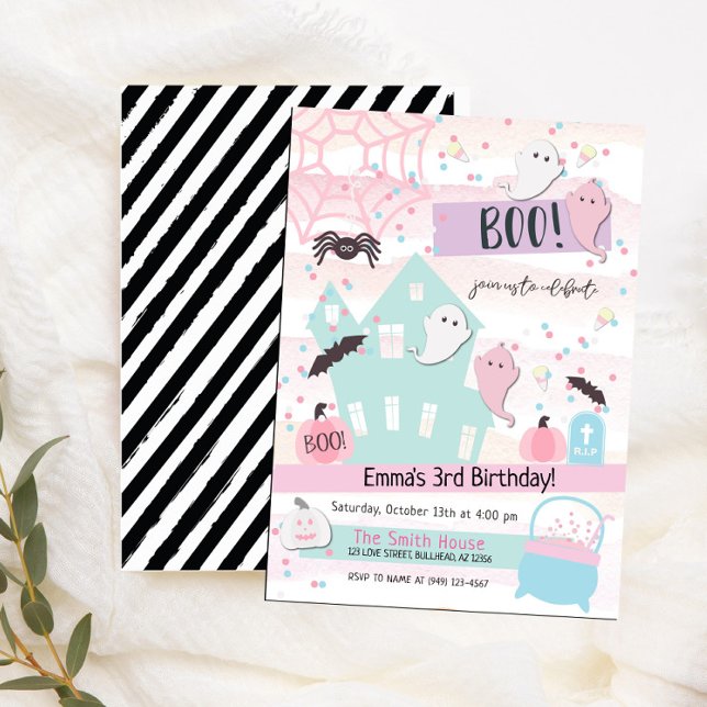 Pastell färgad Halloween-fest för barn Födelsedags Inbjudningar (Skapare uppladdad)