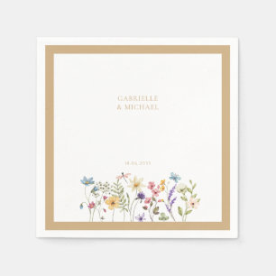 Pastell Färgade Vildblommor Bröllop Beige Kant Pappersservett