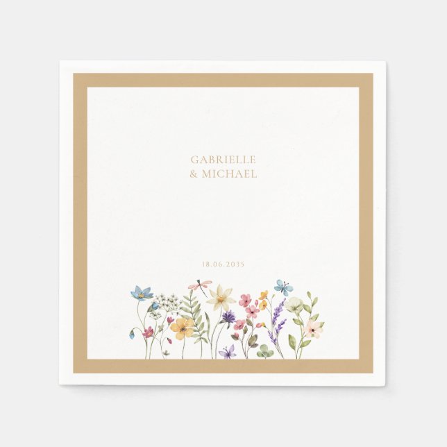 Pastell Färgade Vildblommor Bröllop Beige Kant Pappersservett (Framsidan)