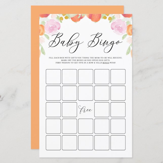 Pastell Färger Persikor och Blommor Baby Shower Bi (Fram/baksida)