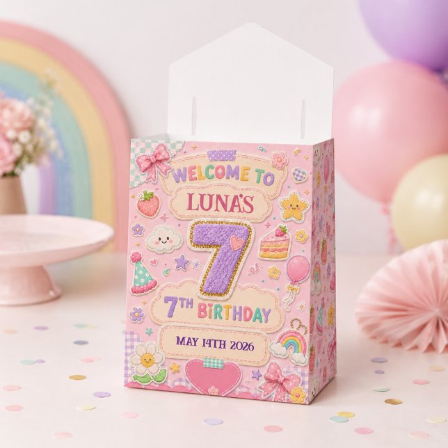 Pastell Färgglad Regnbåge 7-års Födelsedagsfest Tj Presentaskar (Pastel Patchwork Rainbow 7th Birthday Party Girl Favor Boxes
)