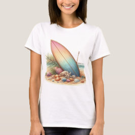 PASTELL FÄRGÖVERGÅNG BRÄDA OCH BLOMMOR PÅ STRANDEN T SHIRT