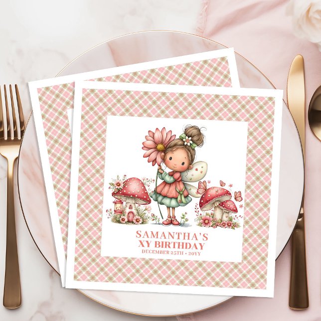Pastell Fårhus Rosa Blommig Födelsedag Pappersservett (Pastel Fairy Cottagecore Pink Floral Birthday Party Napkins)