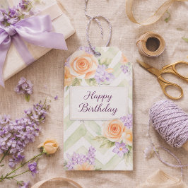 Pastell Fersken Lavendel Blommig Salvia Sicksack Presentetikett