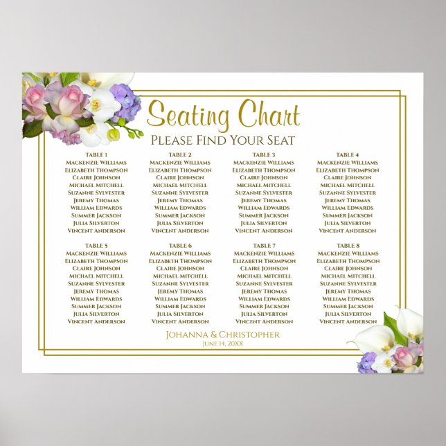 Pastell Fjäderblomma 8 Bord Bröllop Placeringsplan Poster (Framsidan)
