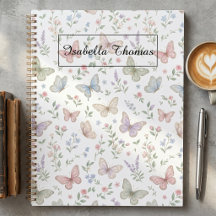 Pastell Fjäril Blommig Anteckningsbok Omslag Bakgr