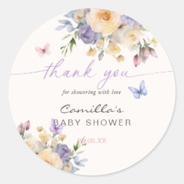 Pastell Fjäril Blommig Tacksamhet Bebis Shower Runt Klistermärke