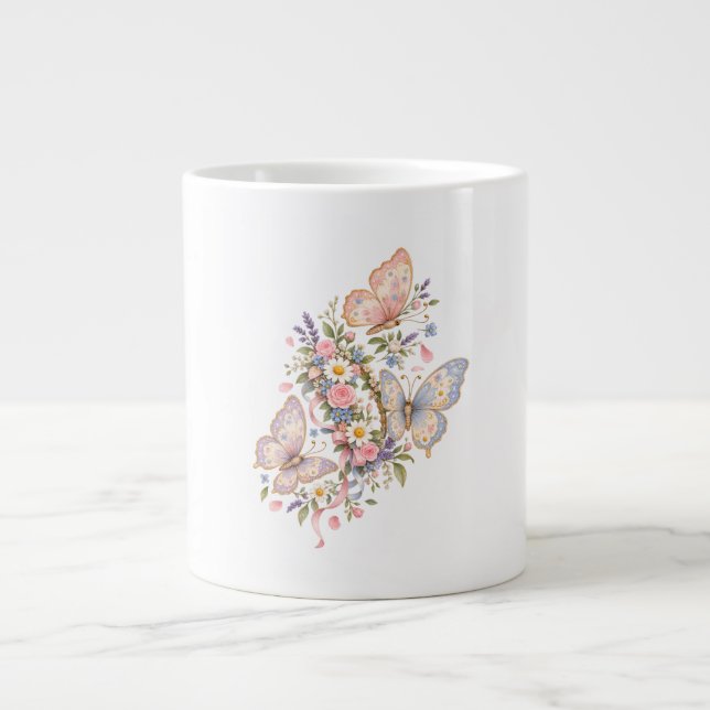 Pastell Fjäril Födelsedags Trädgård  Jumbo Mugg (Framsidan)