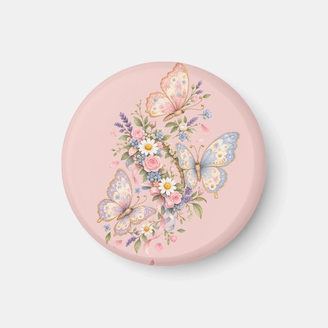 Pastell Fjäril Födelsedags Trädgård  Magnet (Framsidan)