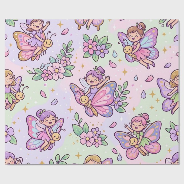 Pastell Fjärilsträdgårdspresentpapper för älvor Presentpapper (Platt)