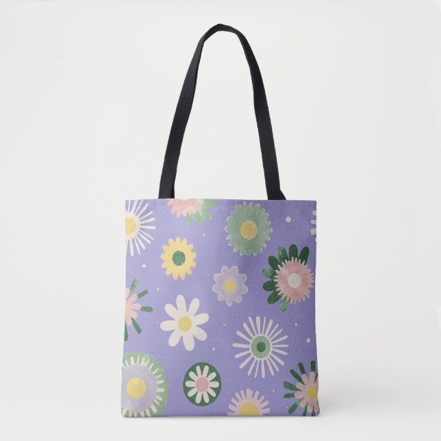 Pastell Flerfärgad Blomstermönstrad Handväska Tygkasse (Framsida)