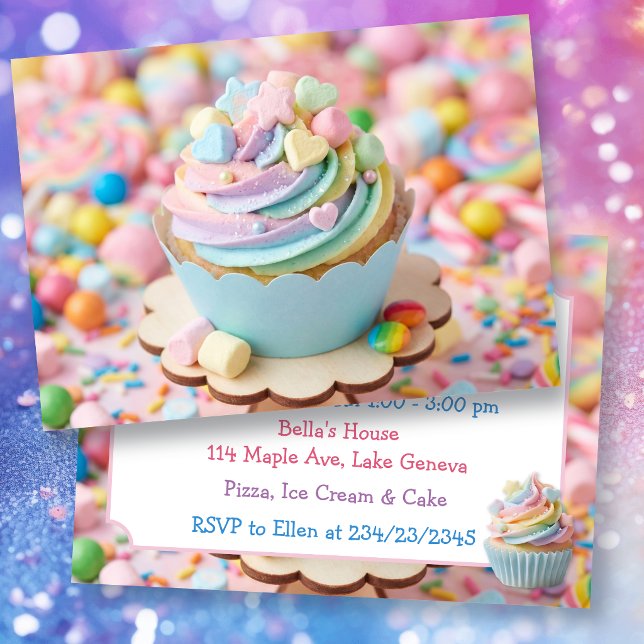 Pastell Flerfärgad Marshmallow Cupcake Födelsedag Inbjudningar (Skapare uppladdad)
