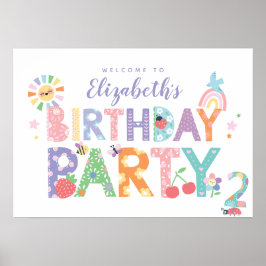 Pastell Flicka 2-års Födelsedags Välkomstskylt Poster