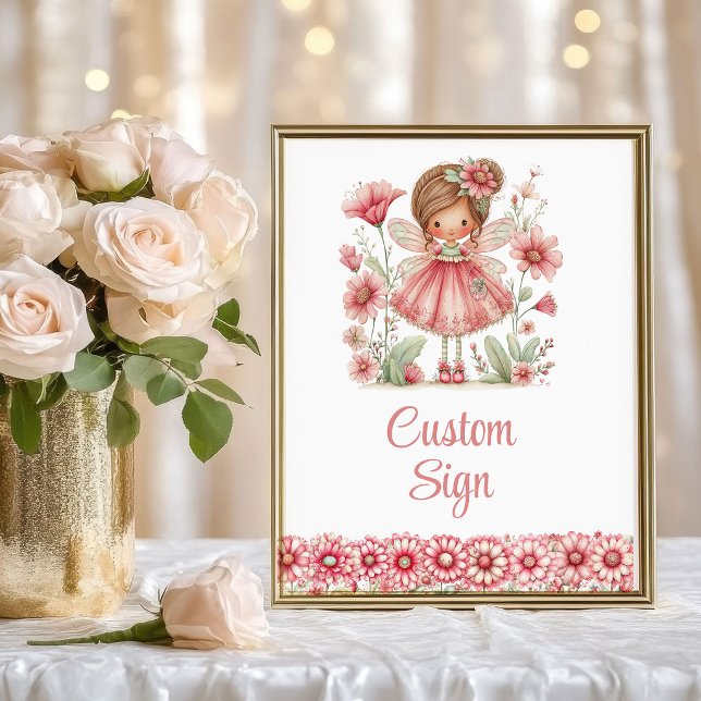 Pastell Flicka Ängsblommor Rosa Födelsedag Anpassa Poster (Pastel Fairy Girl Blush Floral Birthday Custom Sign

)