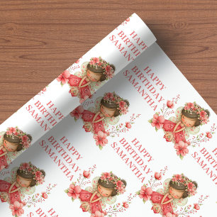 Pastell Flicka Ängslig Blomster Födelsedagspresent Presentpapper