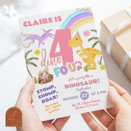 Pastell Flicka Dinosaurie DinoFour Födelsedagsfest Inbjudningar