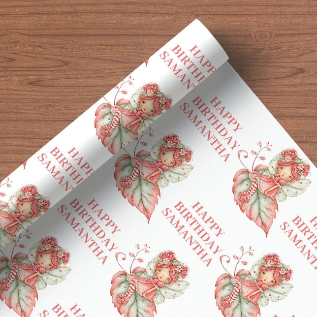 Pastell Flicka Fe Blush Blommig Födelsedagspresent Presentpapper (Pastel Fairy Girl Blush Floral Birthday Wrapping Paper

)