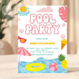 Pastell Flicka Rosa Sommar Poolparty Inbjudningar