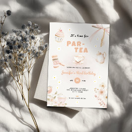 Pastell Flicka Tea Party Inbjudan - Födelsedag