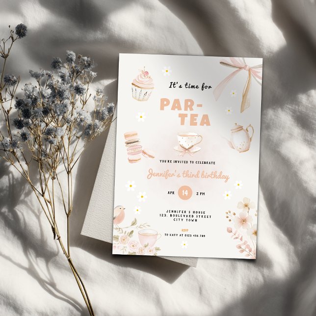 Pastell Flicka Tea Party Inbjudan - Födelsedag (Pastel Tea Party Invitation for any kids age.)