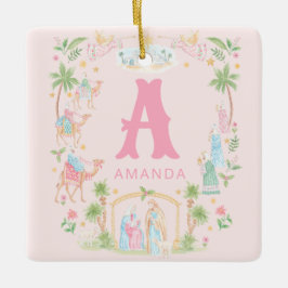 Pastell Födelse Monogram Julgransprydnad Keramik