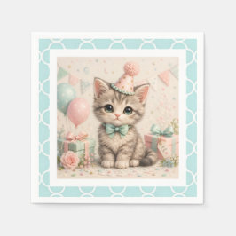 Pastell Födelsedags Kattunge Illustration Papperss Pappersservett