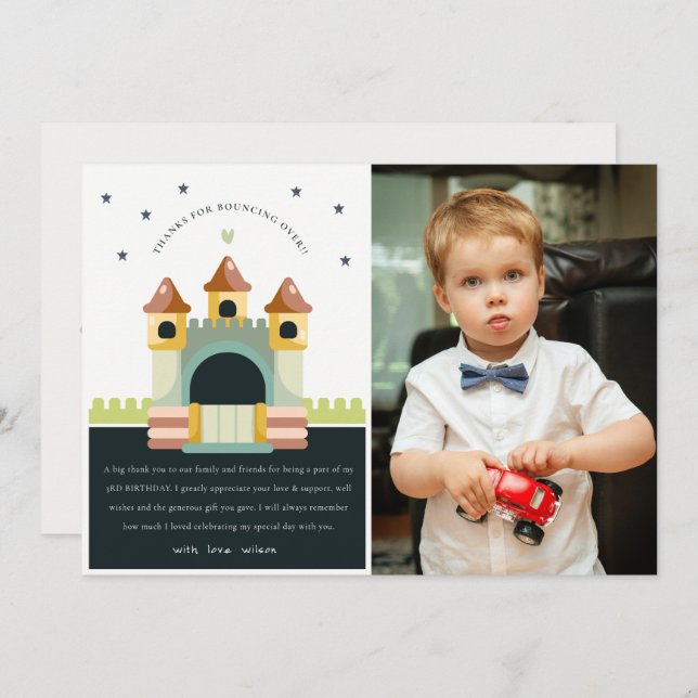 Pastell Födelsedagsfoto för Barn som Hoppar i Stud Tack Kort (Fram/baksida)